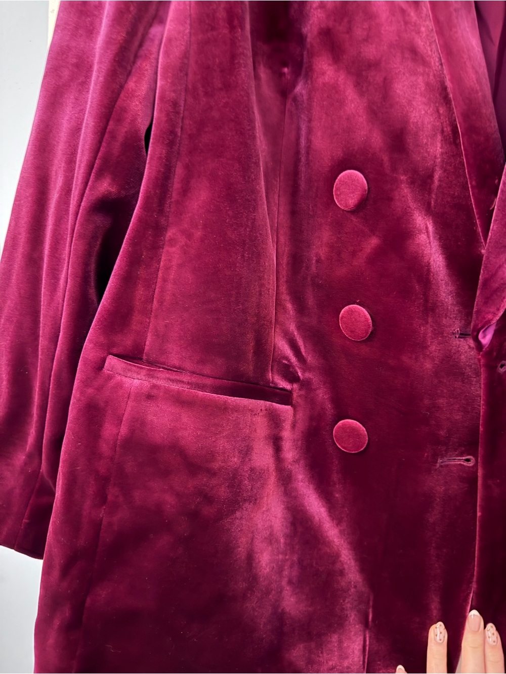 Express Double-Breasted Velvet Blazer - Raspberry - Picture 3 of 3